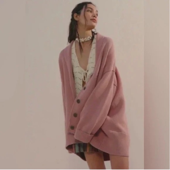 Free People Chamomile Pink Rose Cardigan Large EUC - Picture 3 of 14